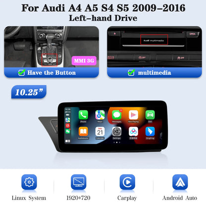 10,25 Inch Touchscreen Navigatiesysteem – Auto Multimedia Systeem – Inbouw Scherm – Navigatie Unit – GPS Monitor – Draadloze CarPlay – HD Resolutie 1920x720 – Compatibel Audi B8 2009-2016