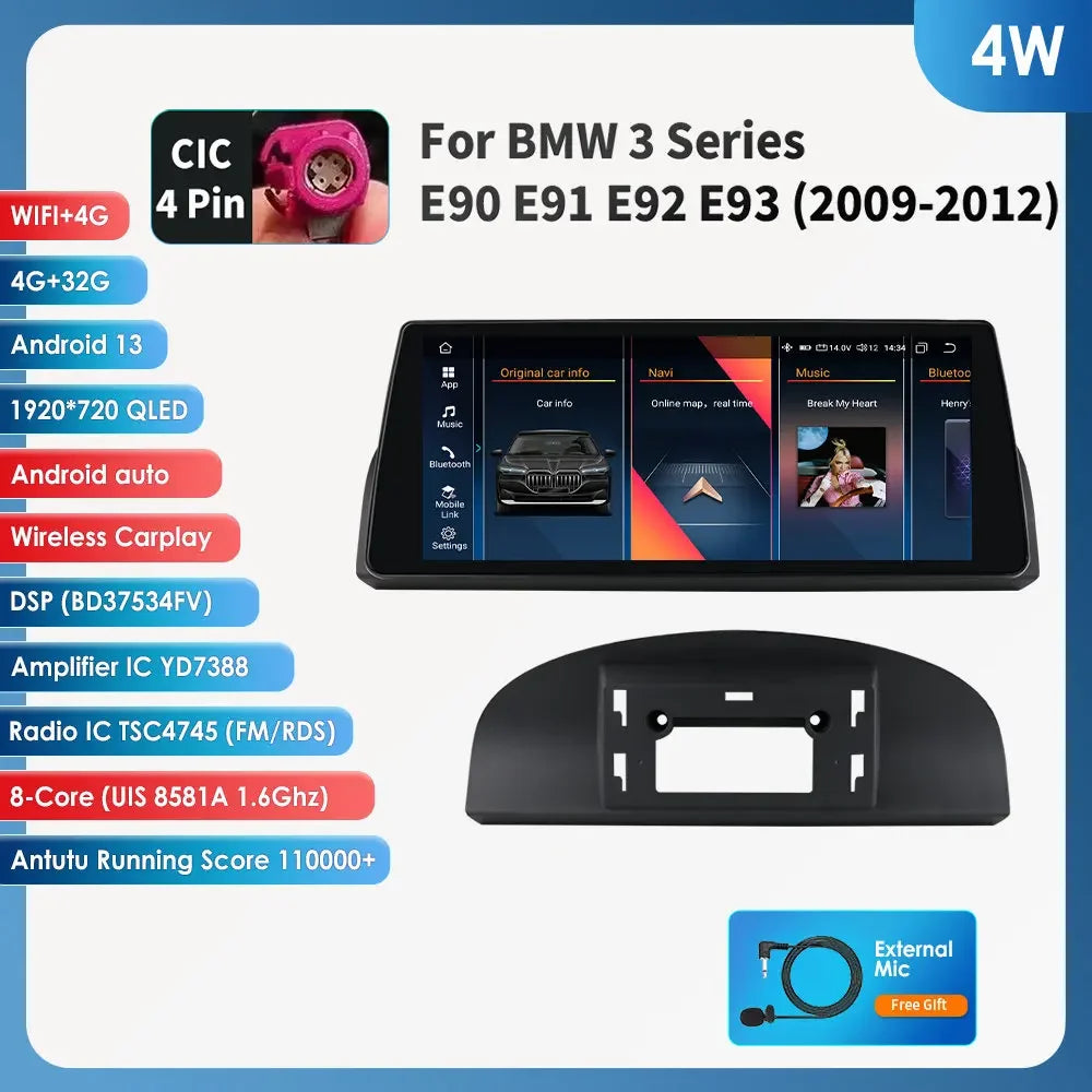 2DIN Android Autoradio – Multimedia Systeem – Navigatie Unit – Touchscreen Radio – Auto Entertainment – 10,33 Inch QLED Scherm – 8GB RAM 128GB Opslag – GPS & CarPlay Support – BMW E60 05-08 CCC Variant