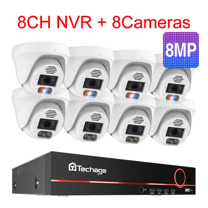 Techage Ultra HD 8MP 4K POE Security Camera System Two Way Audio Face Detect Full Color Night H.265 CCTV Video Surveillance Set - QUORE