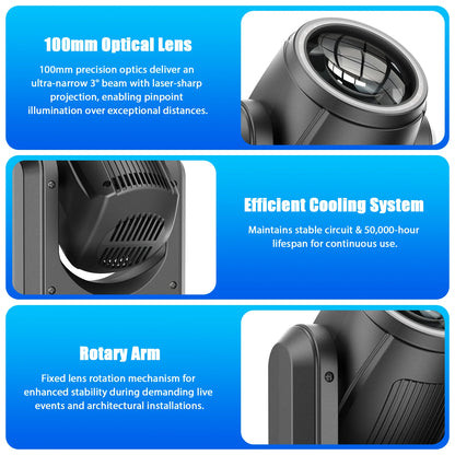 LED Moving Head Licht – Moving Head Lamp – DJ Licht – Podiumverlichting – RGB Effect Lamp – Set van 2 Zwart EU Plug – 150W Krachtige LED – 3° Smalle Beam Angle - QUORE