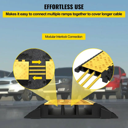 Cable Protector Driveway - Cable Protector Driveway - Cable Protector - Cable Protector Threshold - Cable Protector - Cable Cover - Cable Mat - 1 verpakking van 3-kanaals rubberen kabelbeschermers - Zwart Geel