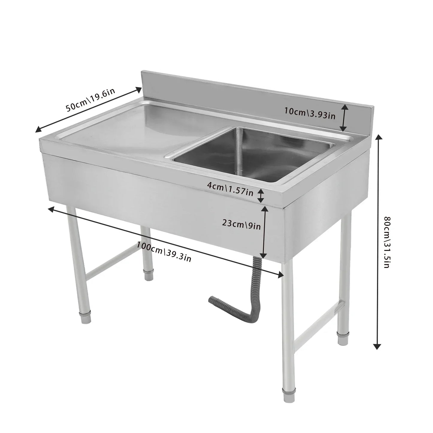 Verstelbare Spoelbak Keuken – Vrijstaande Spoelbak – RVS Spoelbak – Enkele Kom Spoelbak – Keukenzwem – Roestvrij Staal – Verstelbare Poten – Antislipvoetjes – 100x50x80 cm