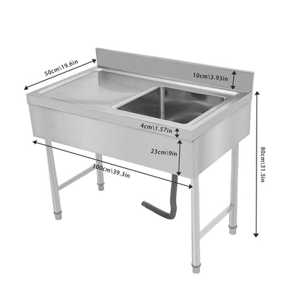 Verstelbare Spoelbak Keuken – Vrijstaande Spoelbak – RVS Spoelbak – Enkele Kom Spoelbak – Keukenzwem – Roestvrij Staal – Verstelbare Poten – Antislipvoetjes – 100x50x80 cm