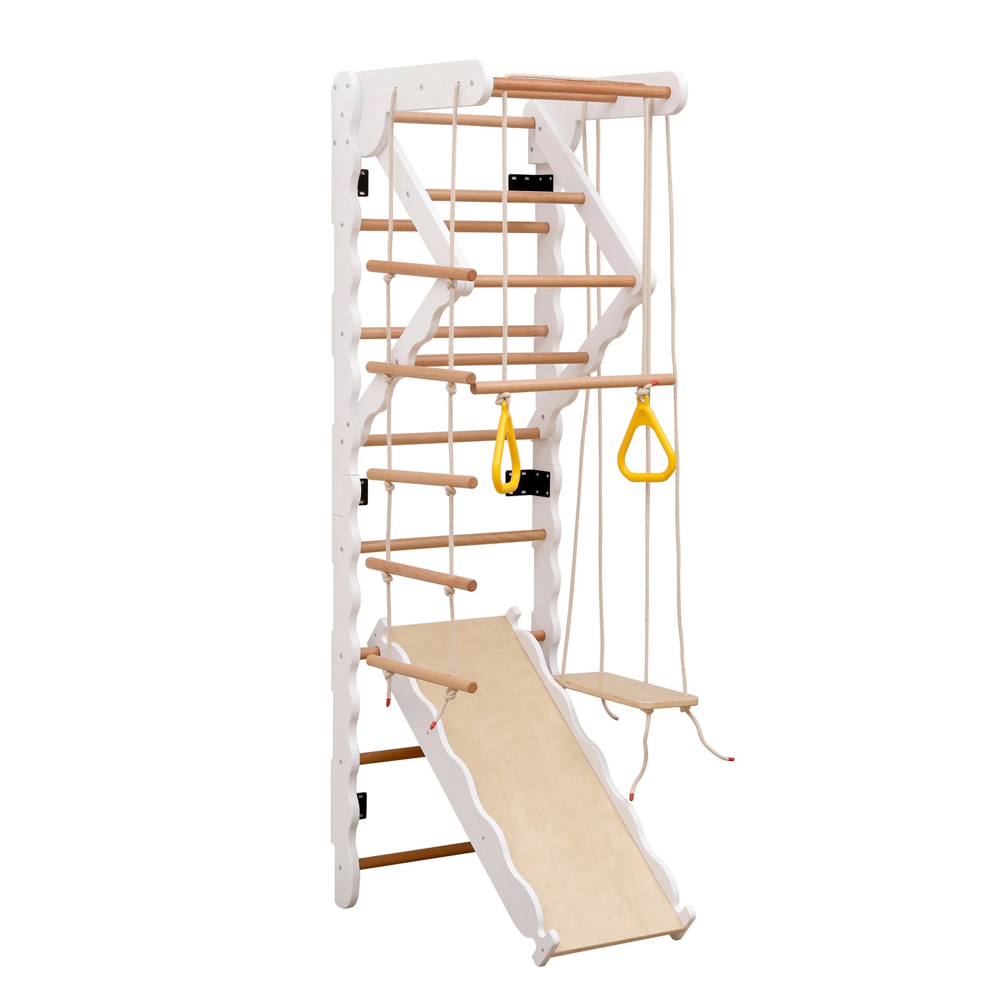 Kinderbed – Peuterbed – Juniorbed – Eenpersoonsbed – Vloerbed – 140x200 cm – Massief Grenenhout & MDF – Met Opberglades en Veiligheidsrailingen – Inclusief Trap