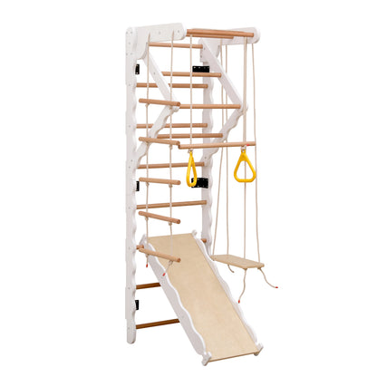 Kinderbed – Peuterbed – Juniorbed – Eenpersoonsbed – Vloerbed – 140x200 cm – Massief Grenenhout & MDF – Met Opberglades en Veiligheidsrailingen – Inclusief Trap