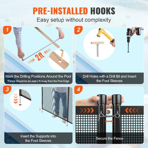 Fence - Pool Fence - Fencing Net - for Inground Pools - 4 x 12ft - Removable - Teslin PVC - Protects Children and Pets