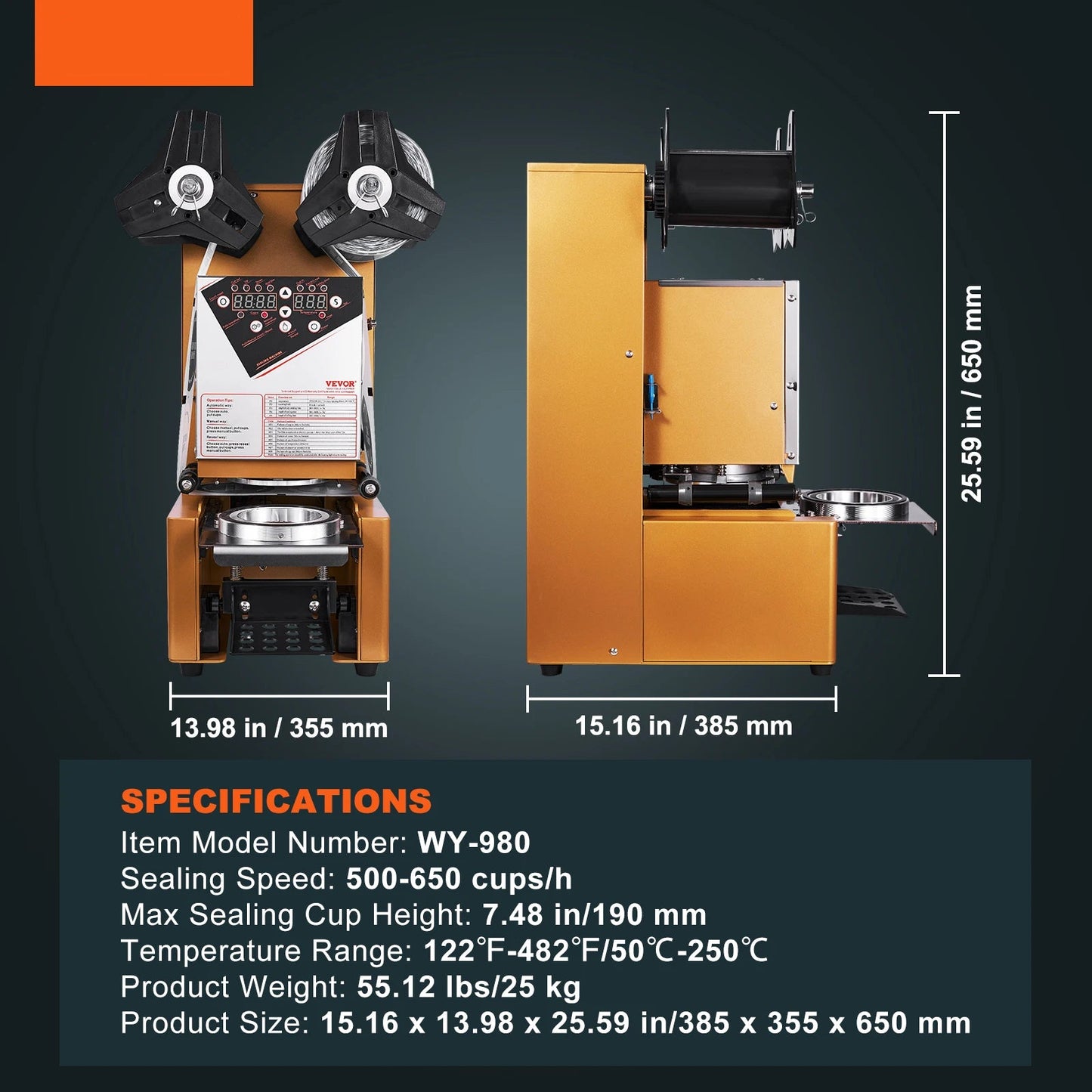 Cups Afsluitmachine – Beker Sealmachine – Automatische Cups Sealer – Drank Verpakkingsmachine – 500 Tot 650 Cups Per Uur – Instelbare Temperatuur - QUORE