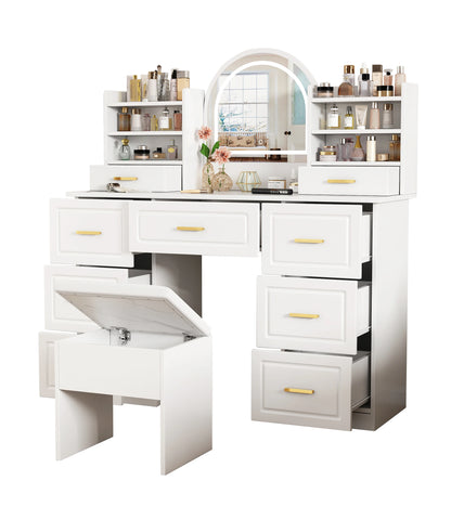 Kaptafel – Make-uptafel – Schoonheidstafel – Dressingtafel – 9 Laden – Led-Verlichting – Stevig Materiaal