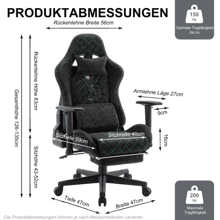Gaming Stoel - Bureaustoel - Swivel Stoel - met Voetsteun - Verstelbare - Rugleuning - Lendenkussen - Racing Chair  Stijl - Ergonomische - Draaibare - 47 x 47 x 135 cm - Zwart