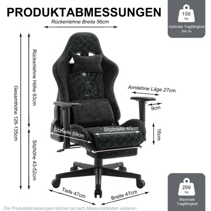 Gaming Stoel - Bureaustoel - Swivel Stoel - met Voetsteun - Verstelbare - Rugleuning - Lendenkussen - Racing Chair  Stijl - Ergonomische - Draaibare - 47 x 47 x 135 cm - Zwart
