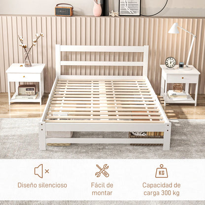 Houten Bedframe – Stevig Bed – Slaapkamer Bed – Robuust Bed – 140x195 Cm – Draagvermogen 300 Kg – Witte Afwerking - QUORE