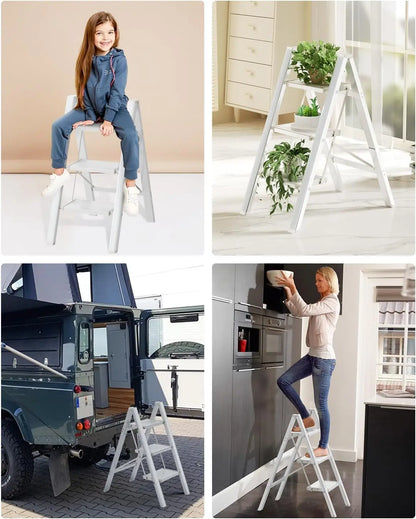 Trap - Huishoudtrap - Keukentrap - Ladder - 3-Treden Opvouwbare Aluminium Trap – Lichtgewicht Ladder met Brede Antislip Treden (82,5 cm)