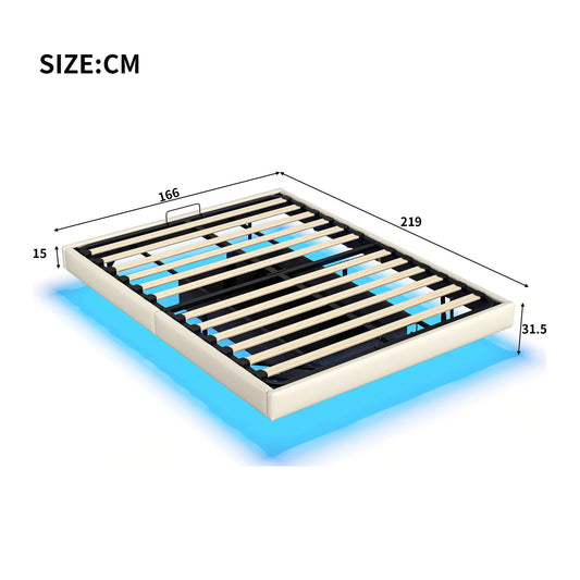 Opbergbed – Gestoffeerd Bed – Tweepersoonsbed – Led Verlichting – Zwevend Ontwerp – Metalen Frame – PU-Leder Afwerking