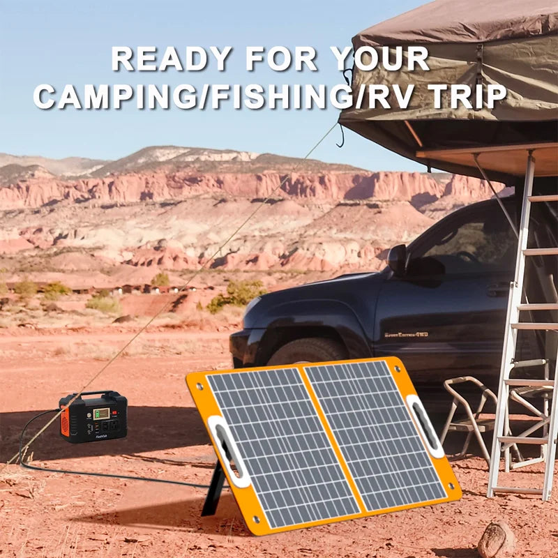 Zonnepaneel - Zonnepaneelset - Draagbaar - Opvouwbare Zonnelader - met DC-uitgang - USB-C - QC3.0 - voor Camperaccu - Thuislader - Camping - Noodsituatie - 18V - 60W - Oranje