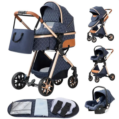 Stroller - Buggy - Kinderwagen 3-in-1 - Kinderwagens - Draagbare Reis Kinderwagen  - Hoogland Pram -Multifunctionele Aluminium Frame Kinderwagen - Hoge uitvoering - Zwart