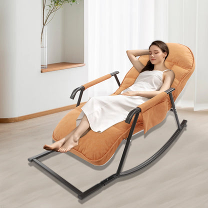 Schommelstoel – Relaxstoel – Fauteuil – Loungestoel – Voedingsstoel – Verstelbare Rugleuning – Tech Stof En Stalen Frame – Comfortabele Gevuld Zitvlak – Oranje - QUORE