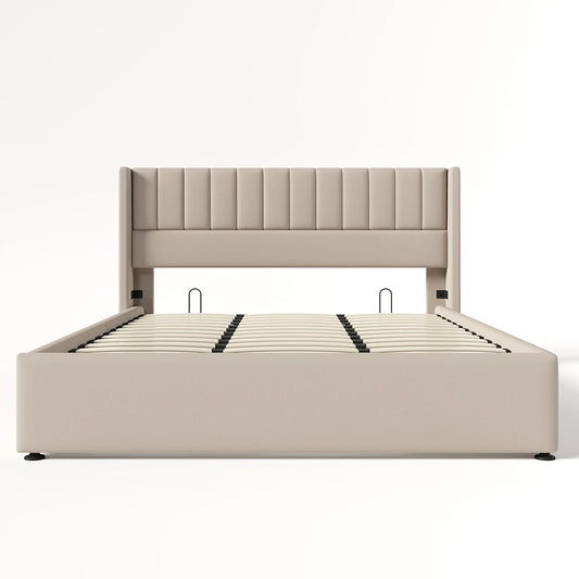 Gestoffeerd Bed – Tweepersoonsbed – Opbergbed – Bed met Nachtkastjes – Fluwelen Bed – 180x200 cm – Met Leeslampjes en USB Oplaadfunctie - QUORE
