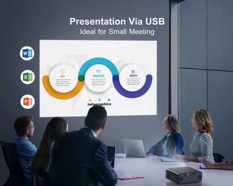 Mini Beamer - Projector - Digital Projector - Portable - 1080P Projector - WiFi 6 and Bluetooth 5.2 - Built-in Speaker - 600 ANSI - EU Plug Type - Compatible with HDMI - Power Supply - USB - 110W - Black