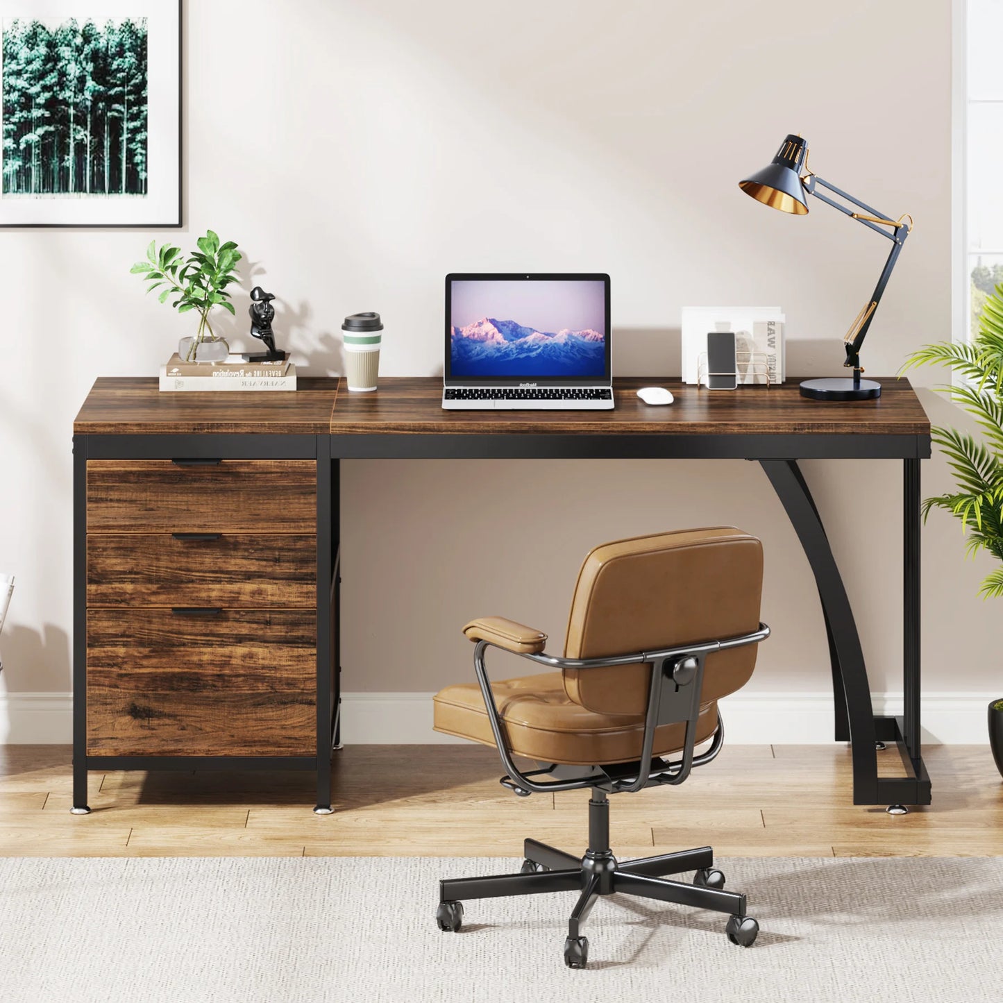 Computerbureau – Bureaumeubel – Werkplek Bureau – Studiebureau – Bureau Met Lades – 150x50 cm – Verstelbare Pootjes - Rustiek Bruin 02