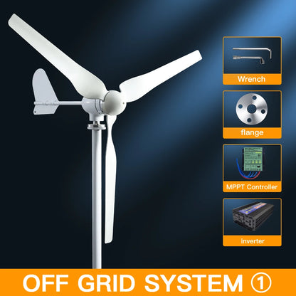 Windturbine - Windmolen - Windturbine Generator - Windenergie - 24V - 2000W - 3 Bladen - Horizontale Windmolen - met MPPT Controller - Omvormer - Voor Huis – Off-Grid Systeem