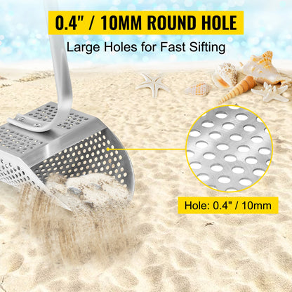 Metaaldetector - Zandschep met roestvrijstalen handvat - 10 mm ronde gat stud finder - Testapparatuur voor strandzoekopdrachten - Zilver