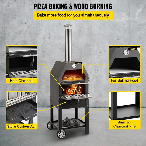 Pizzaoven - Pizzaovens voor buiten - 12 Inch Pizzaoven - 2-laags - Pizza oven buiten - Duurzaam - Pellet Pizza oven - Pizzaoven voor buiten - Pizza Oven Houtgestookte - Pizza Oven Tuin - Draagbaar - 18.0 x 18.3 x 55.8 in - RVS