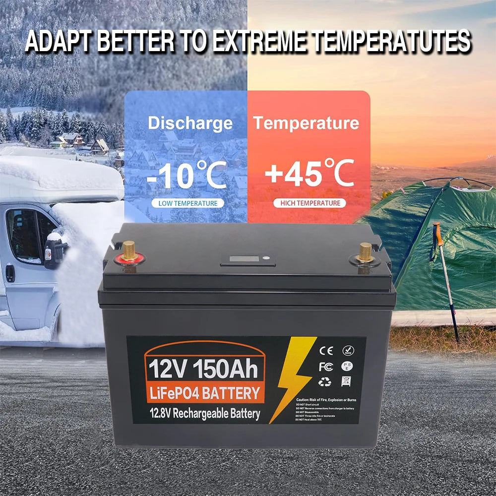 LiFePO4 Accu 12V 150Ah – Lithium Batterij – Lithium-ijzerfosfaat Accu – Camping Accu – Boot Accu – Ingebouwd BMS – 10.000 Laadcycli – Compact & Lichtgewicht