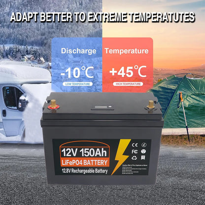 LiFePO4 Accu 12V 150Ah – Lithium Batterij – Lithium-ijzerfosfaat Accu – Camping Accu – Boot Accu – Ingebouwd BMS – 10.000 Laadcycli – Compact & Lichtgewicht
