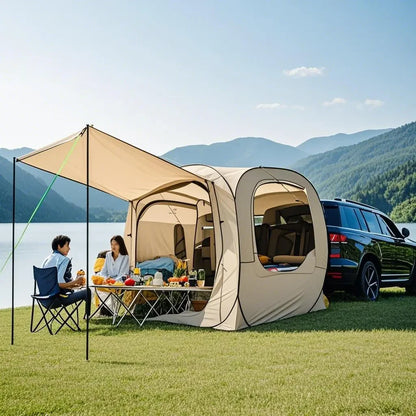 Pop-up Auto Tent - Car Tent - Bustent - Koepeltenten - voor 4-Persoons - Campingtent voor SUV - Caddy - Daktent - Waterdicht - All-Weather Vouwtent met Luifel - voor SUV & Aanhanger - Blauw