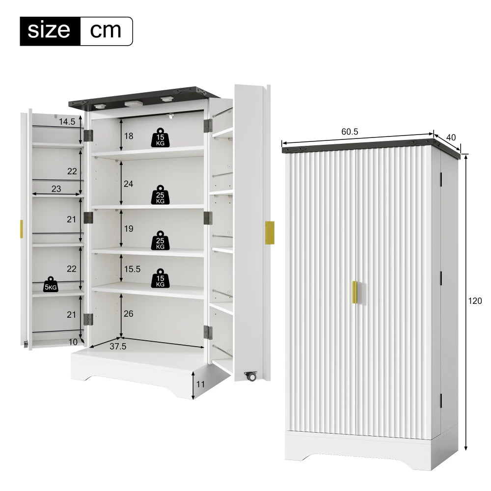 Keukenkast – Opbergkast – Kastje – Dressoir – Woonkamermobiel – Wit – LED Sensorverlichting – Verstelbare Legplanken 120x60,5x40 cm