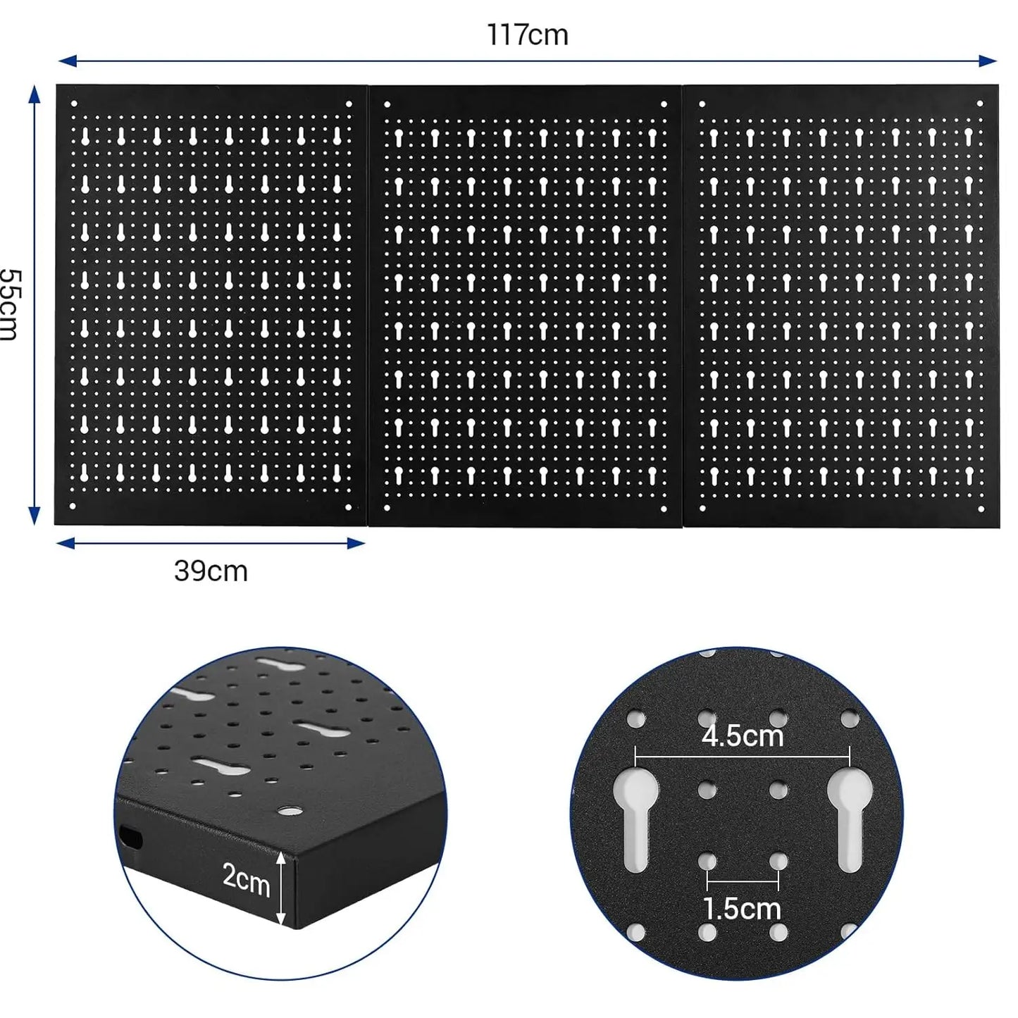 Gereedschapswand – Perforatiewand – Werkplaatswand – Opbergwand – Metaal Gereedschapsbord – 3 Panelen 117x55x2 cm – Inclusief 17-delige Haken Set