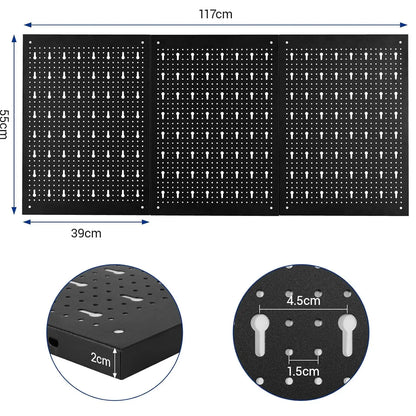 Gereedschapswand – Perforatiewand – Werkplaatswand – Opbergwand – Metaal Gereedschapsbord – 3 Panelen 117x55x2 cm – Inclusief 17-delige Haken Set