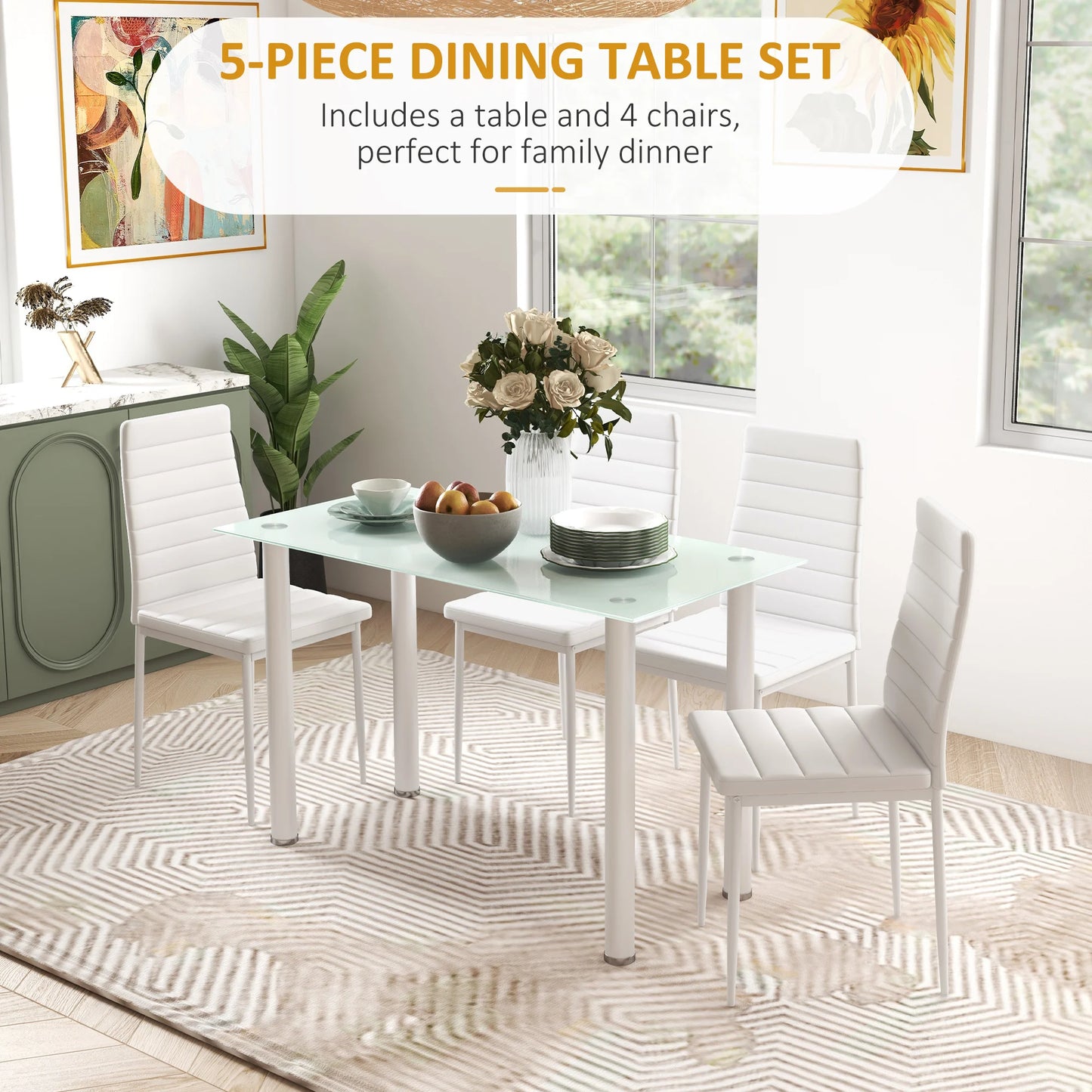 Eethoek – Eettafelset – Eetkamerset – Tafel Met Stoelen – Glazen Tafelblad – 5-Delige Set – Gehard Veiligheidsglas