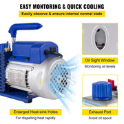 Vevor - Vacuum Pump - Refrigerant Vacuum Pump - Refrigeration Tools - HVAC Refrigeration - Dry Pump 4CFM 1/3HP - with Gauge - Blue