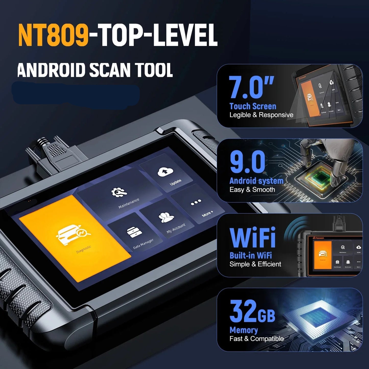 Autodiagnosetool – OBD2 Scanner – Foutcode Lezer – Auto Diagnose – 7-Inch Touchscreen – Wifi Updates