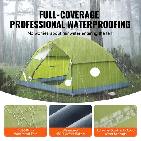 Tent - Strandtent - Campingtent - Waterdicht - Lichtgewicht - Backpacking Tent - voor Outdoor Familiecamping, Wandelen, Bergbeklimmen, & Reizen - Geschikt voor 3 Personen - Groen