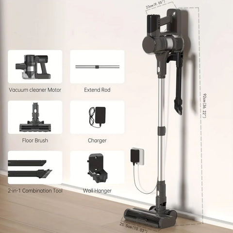 Cordless Stick Vacuum Cleaner - Stick Vacuum Cleaner - Vacuum Cleaner - Cordless Stick Vacuum Cleaner - Powerful Suction - 33kPa - LED display - 45 min. runtime - 420 W - brushless motor - green light - gray