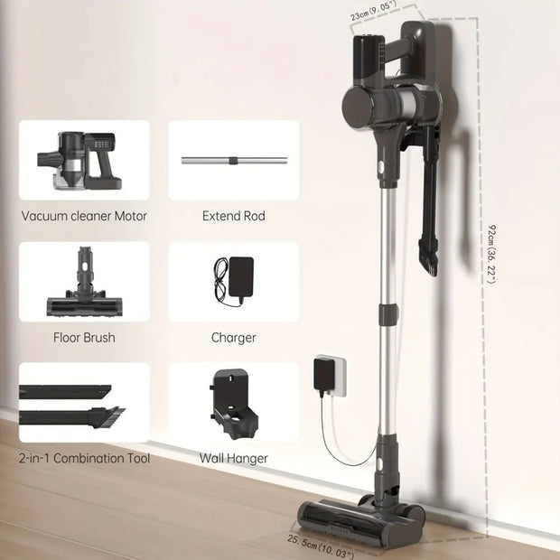 Cordless Stick Vacuum Cleaner - Stick Vacuum Cleaner - Vacuum Cleaner - Cordless Stick Vacuum Cleaner - Powerful Suction - 33kPa - LED display - 45 min. runtime - 420 W - brushless motor - green light - gray
