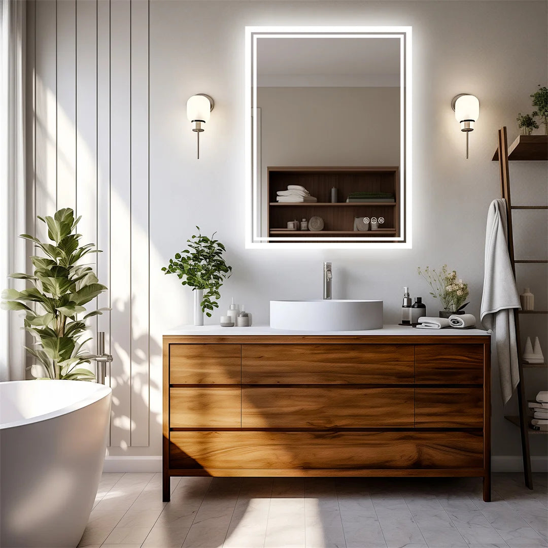 Badkamerspiegel - met Licht - Wandspiegel - Montage - Frameloze - 50x70cm - Anti-condens - met Licht Achtergrondverlichting - Aanraaksensor - Dimbaar Ontwaseming - voor Badkamer - Toilet - Douche - Make-up en Scheren - QUORE