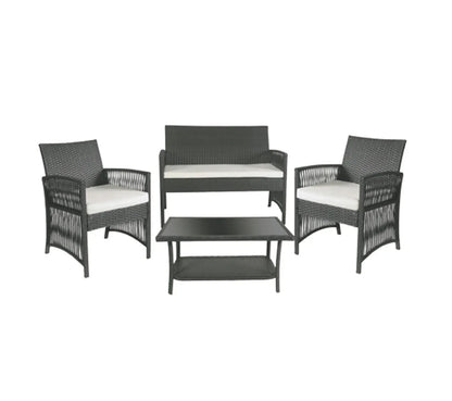 Tuinmeubelset - Tuinset - Bistroset - Tuintafel met Stoelen - Balkonset met Kussen - Glas Tafelblad - Stoelen & Tafel - Rietenmeubelset - voor Tuin - Terras - Balkon - Buiten - Zwart