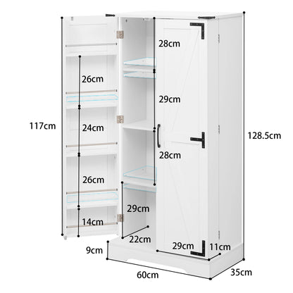 Keukenkast – Opbergkast – Kast Met Deuren – Kast Met Planken – Dressoir – LED-Verlichting – 60×35×128,5 cm – Verstelbare Planken - QUORE