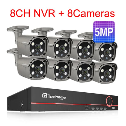 Techage 8CH 8MP 5MP 4K POE Camera System Two Way Audio Colorful Night Smart AI Face Detection CCTV Video Surveillance Clearance - QUORE