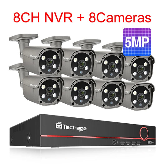 Techage 8CH 5MP 8MP Security Camera System 4K HD POE IP Camera Kit Two Way Audio Face Detect Metal Outdoor Video Surveillance - QUORE