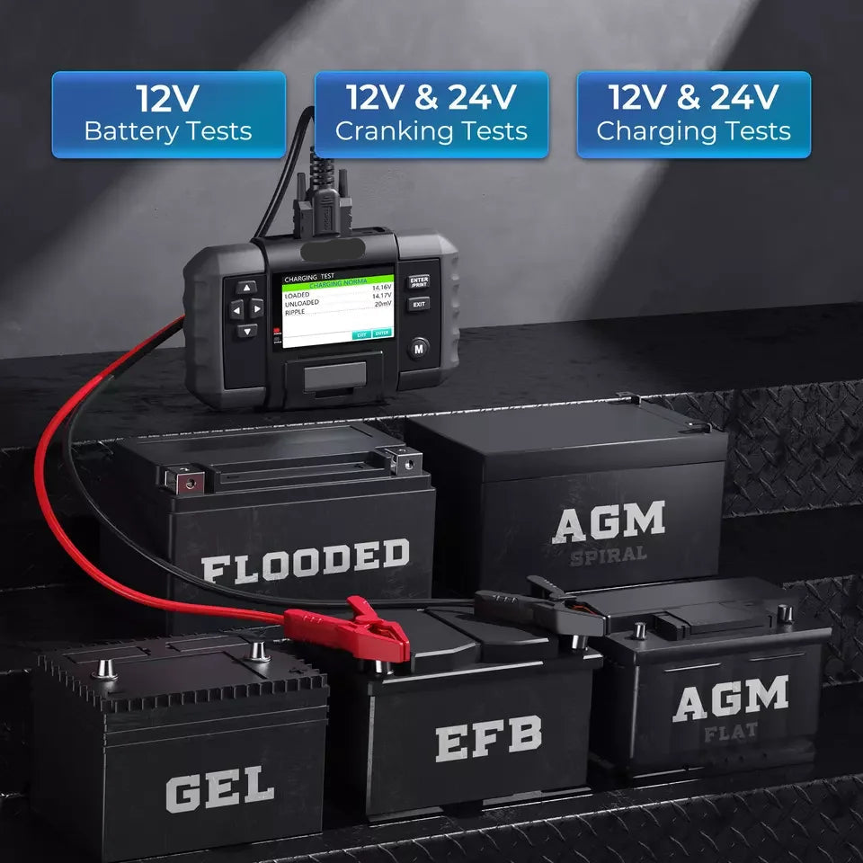 Batterijtester - Accutester - Batterij Checker - 12V/24V - Loodzuur Voertuiganalyse – Auto Diagnose Tool met Ingebouwde Thermische Printer
