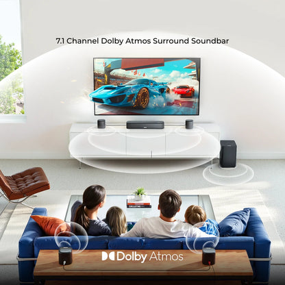 Soundbar - 7.1ch - Soundbar voor TV - Surround Sound-Systeem - met Subwoofer - Dolby Atmos - Smart App-bediening - Thuisbioscoopgeluidssysteem - Bluetooth-luidspreker - AUX - Optische Ingang - USB - Bluetooth - HDMI - 350W - Zwart
