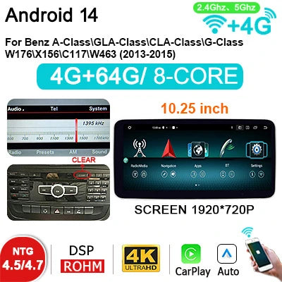 Multimedia Auto Radio – Navigatiesysteem – Draadloze CarPlay – Android Auto – Touchscreen – Android 14 OS – 10,25" / 12,3" HD Scherm – 4G LTE Connectiviteit - QUORE