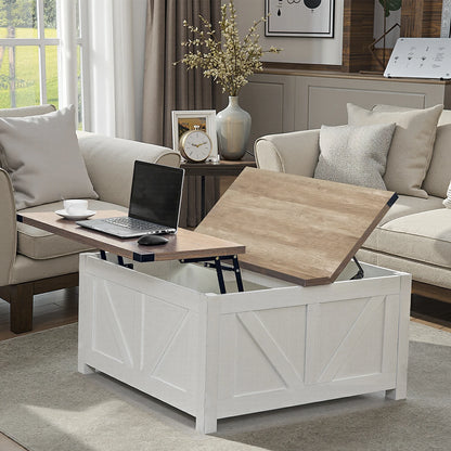 Salontafel – Koffietafel – Opbergtafel – Tafeltje – Houten Tafel – Hydraulisch Liftsysteem – Ingebouwde USB Poorten - 90 x 90 x 50 cm - Grijs