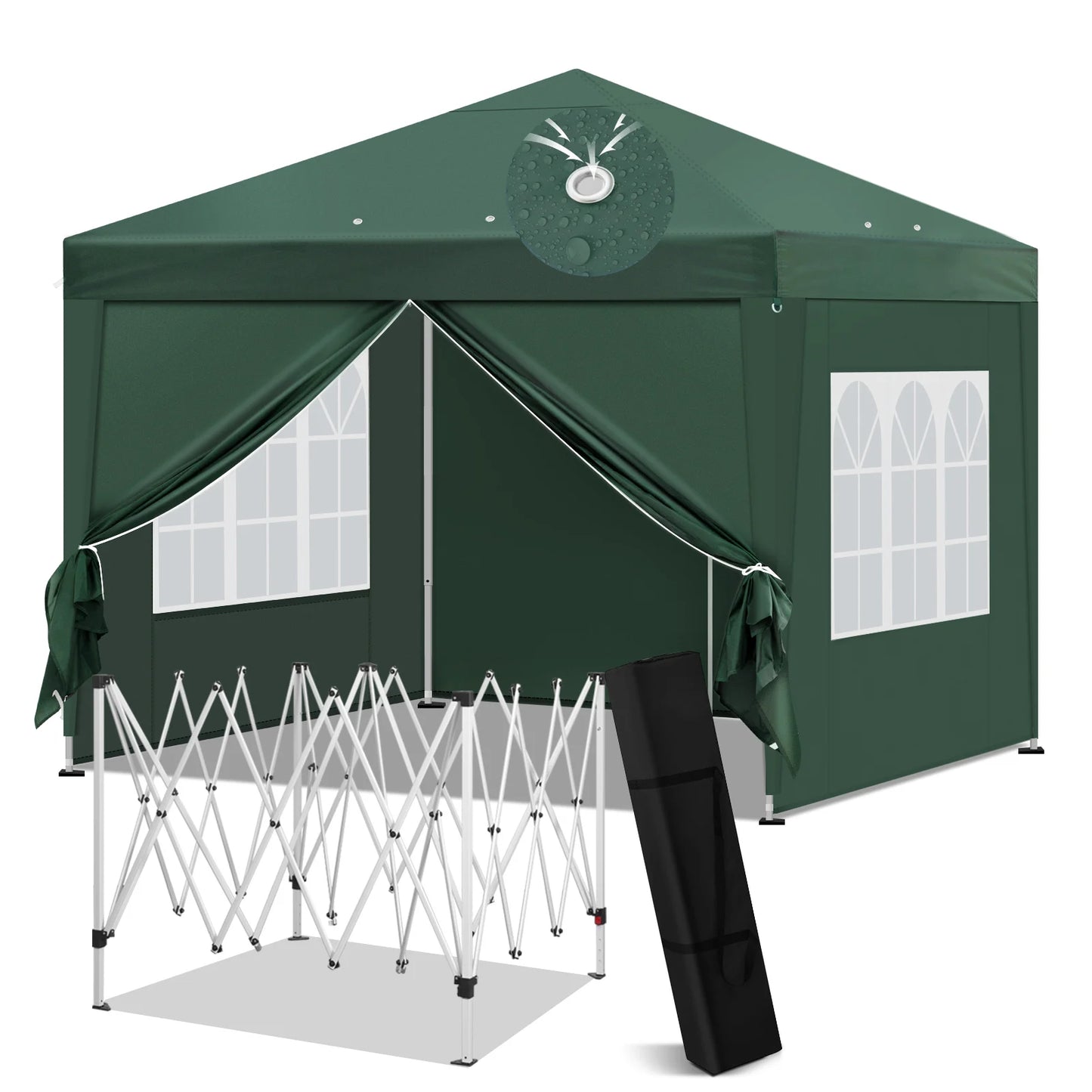 Paviljoen - Tuinpaviljoen - Partytent - Tuintent - Pop-up Kliksysteem - Stabiel - Vouwtent - met Zijwanden - voor 4-6 Personen - Opvouwbaar - Waterdicht - Winterbestendig - 50+UV-Bescherming - voor Tuin - Buiten - Achtertuin - 3 x 3 m - Groen