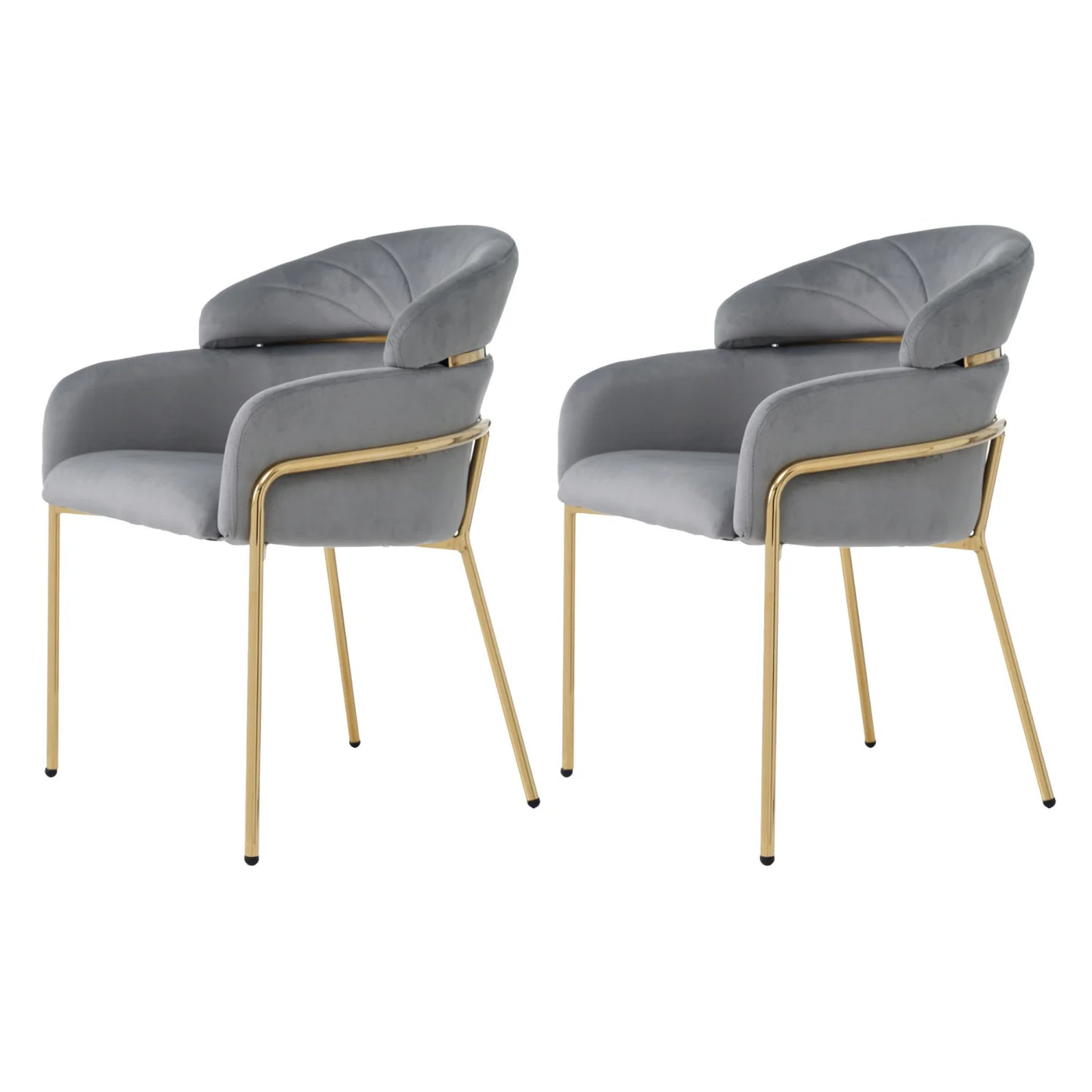 Eetkamerstoel – Stoel – Kuipstoel – Zwarte stoel – Set Van 2 – Lichtgrijs Fluweel – Goudkleurig Metalen Frame