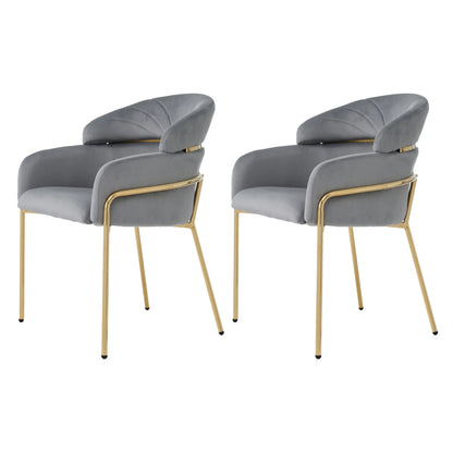 Eetkamerstoel – Stoel – Kuipstoel – Zwarte stoel – Set Van 2 – Lichtgrijs Fluweel – Goudkleurig Metalen Frame